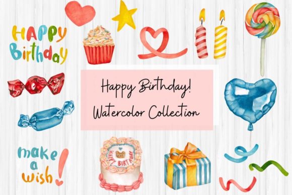 Happy Birthday Party Collection: A Watercolor Design Asset