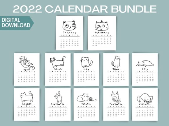 Printable Cute & Dorky Cat Calendar 2022: A Designer's Asset