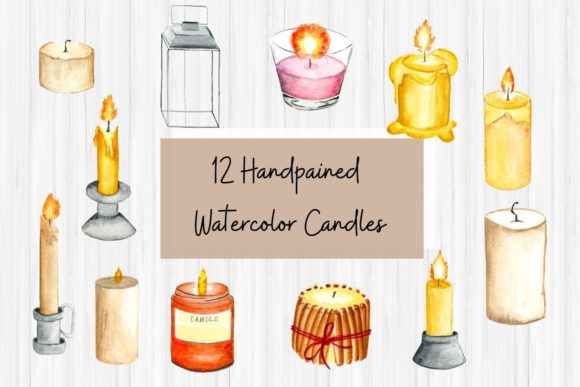 Watercolor Candle Collection: Hand-Painted Design Assets