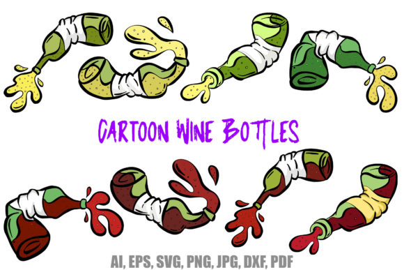 Wine Bottle Illustrations: Red & White Vector Graphics